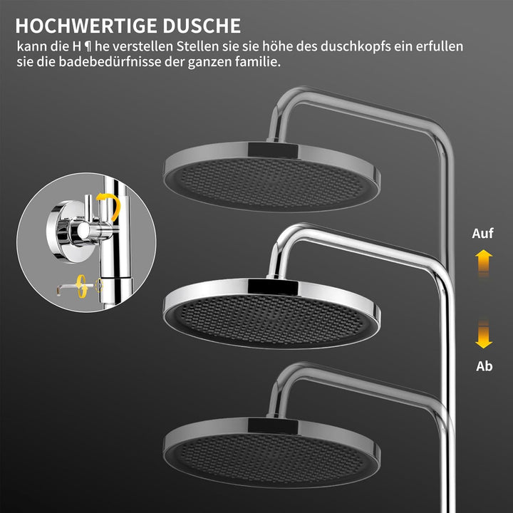HOMELODY Duschsystem aus Edelstahl mit Thermostat Chrom - Duscharmatur Komplettset mit 3 Strahlarten