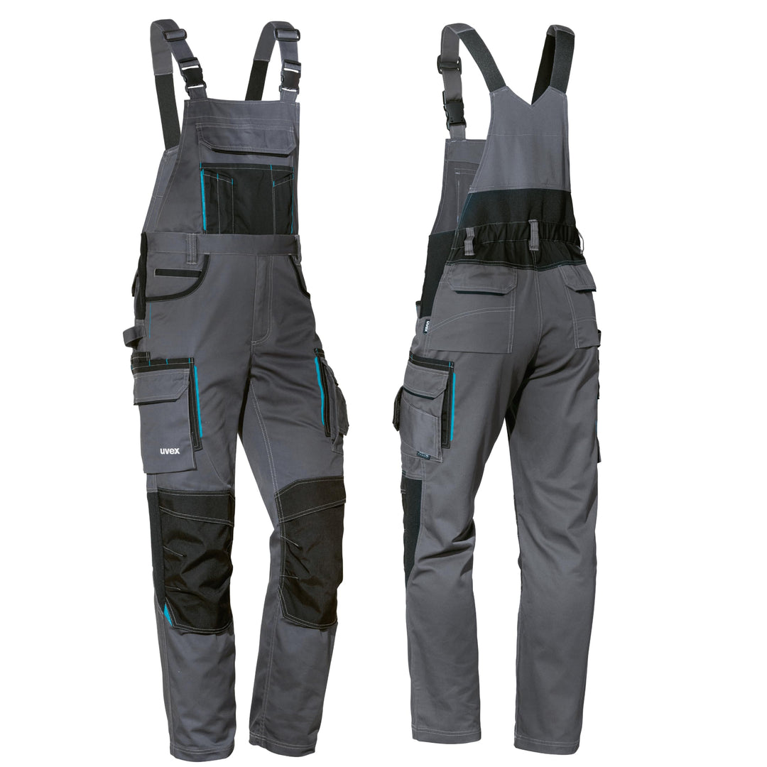 Uvex Tune-up Lange Herren-Arbeitshose - Lange Latzhose mit Knietaschen - Premium Latzhosen 44 Grau,