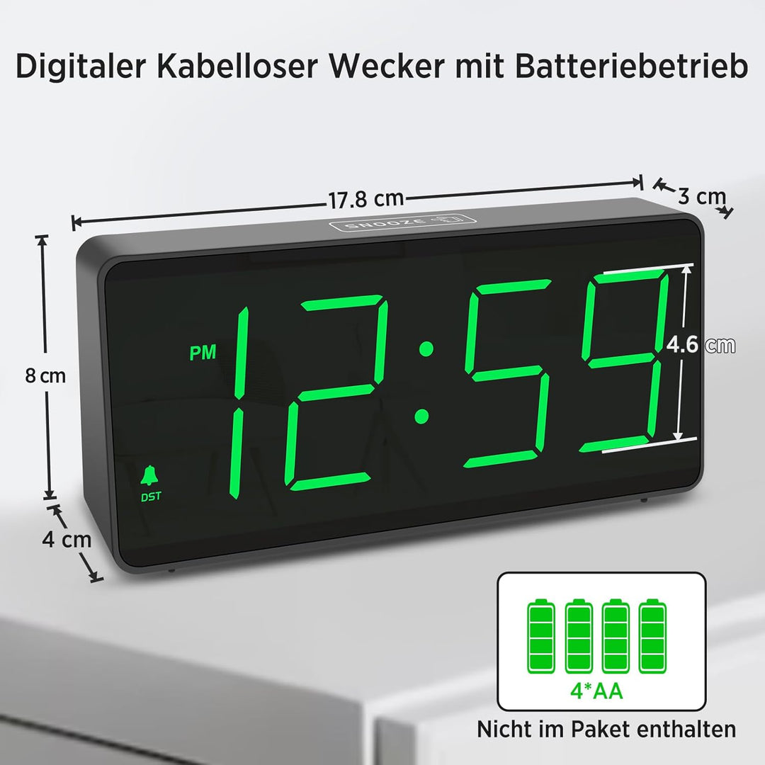 Eachui Wecker digital Batteriebetrieben mit grossen Zahlen, Digitaler Wecker mit LED Display, regelb