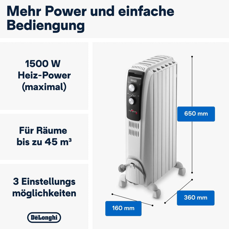 De’Longhi Dragon 4 TRD4 0615 Öl-Radiator 230 V, 50 Hz 1.500, 1500 W