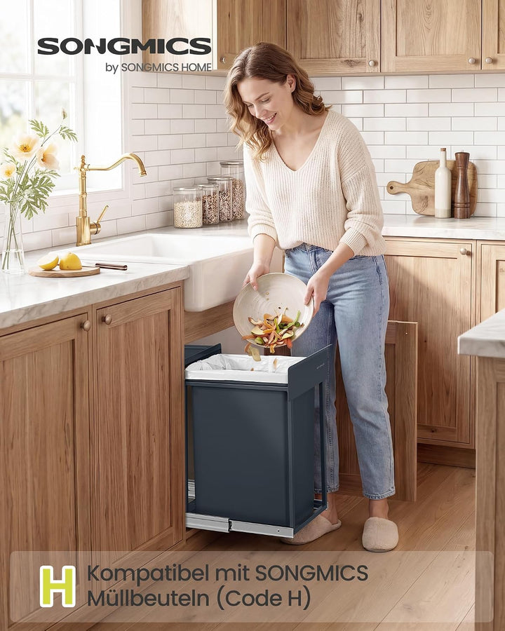 SONGMICS Mülleimer Küche, ausziehbar, Stahlrahmen, ABS-Deckel grau 1 x 20 L, grau 1 x 20 L