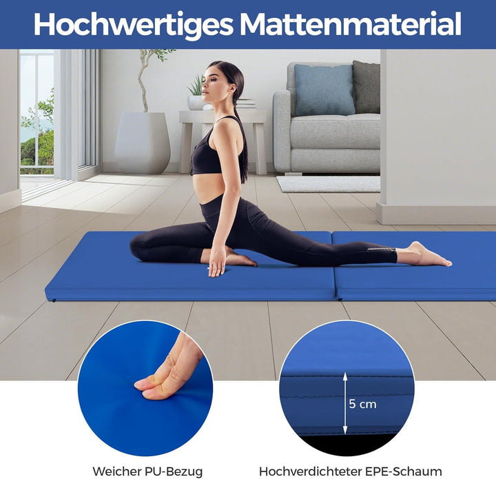 COSTWAY 180x60x4cm Weichbodenmatte, 2 Fach klappbare Gymnastikmatte, Yogamatte mit Klettverschluss u