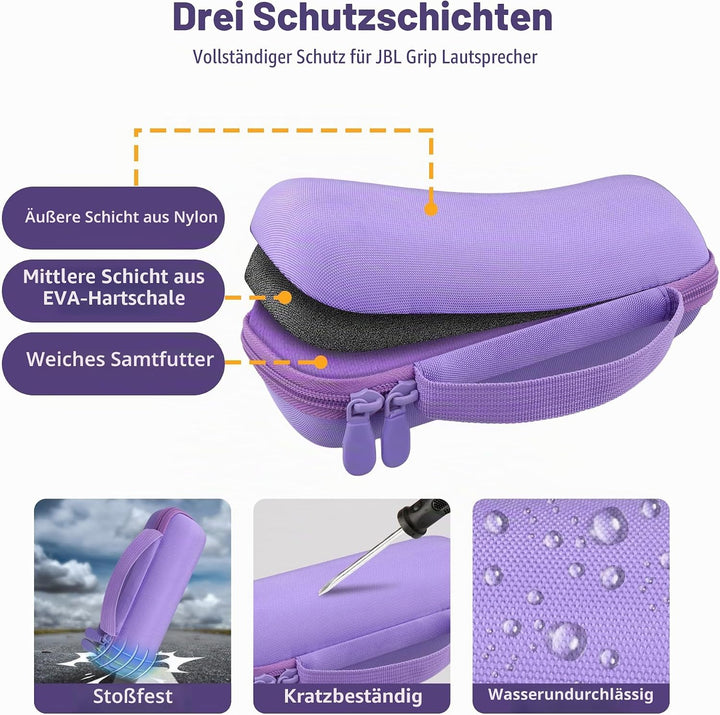 co2CREA Tasche für JBL Grip Kompakter Bluetooth Lautsprecher Hülle Case Etui Tragetasche Lila, Lila