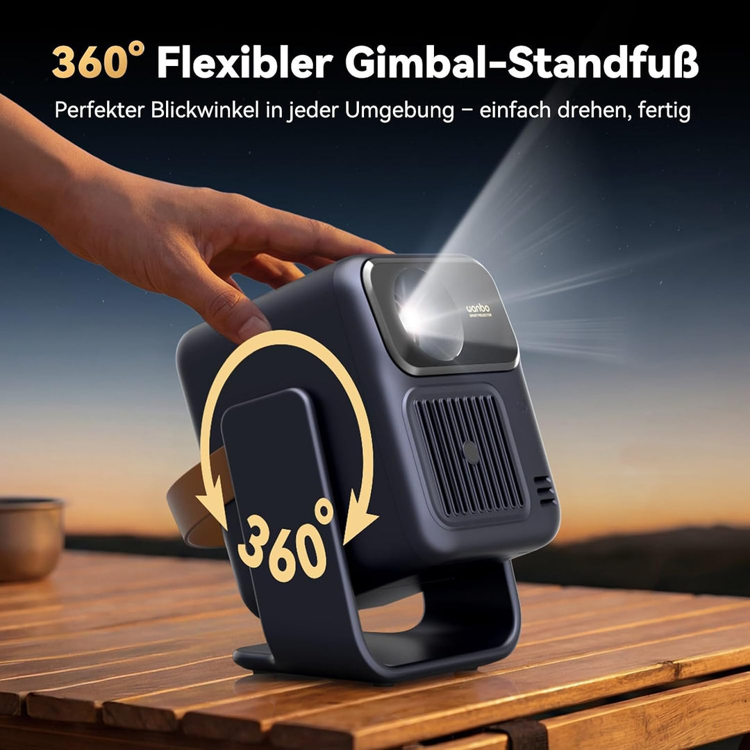 WANBO Togo Pro Akku Smart Beamer Google TV Netflix, Tragbar Projektor mit 3,5h Akku für Outdoor &amp; He