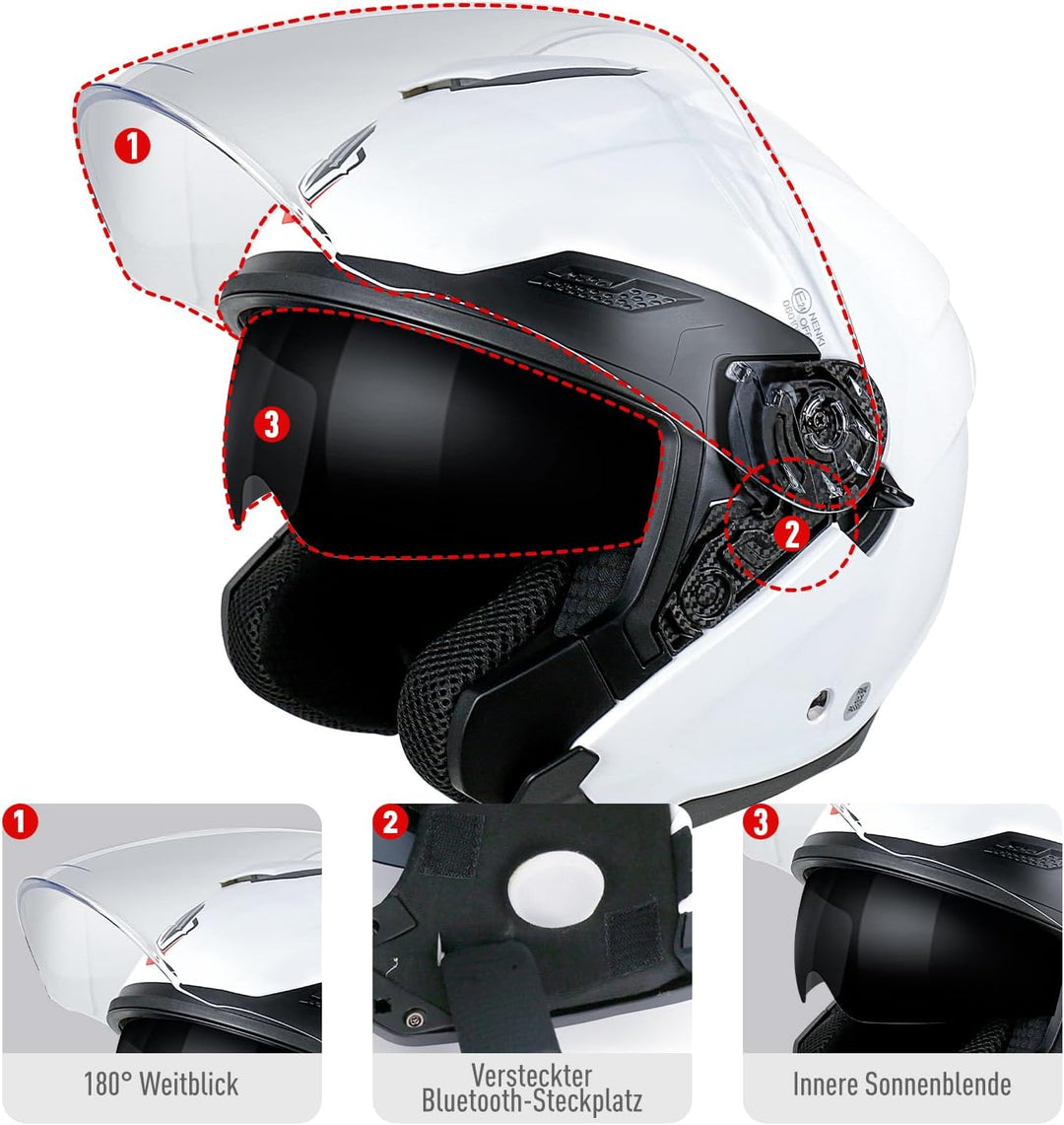 NENKI Jethelme Halbhelme Rollerhelm Sturzhelm Chopper Helm,Motorradhelm ECE 22.06 mit Doppelvisier S
