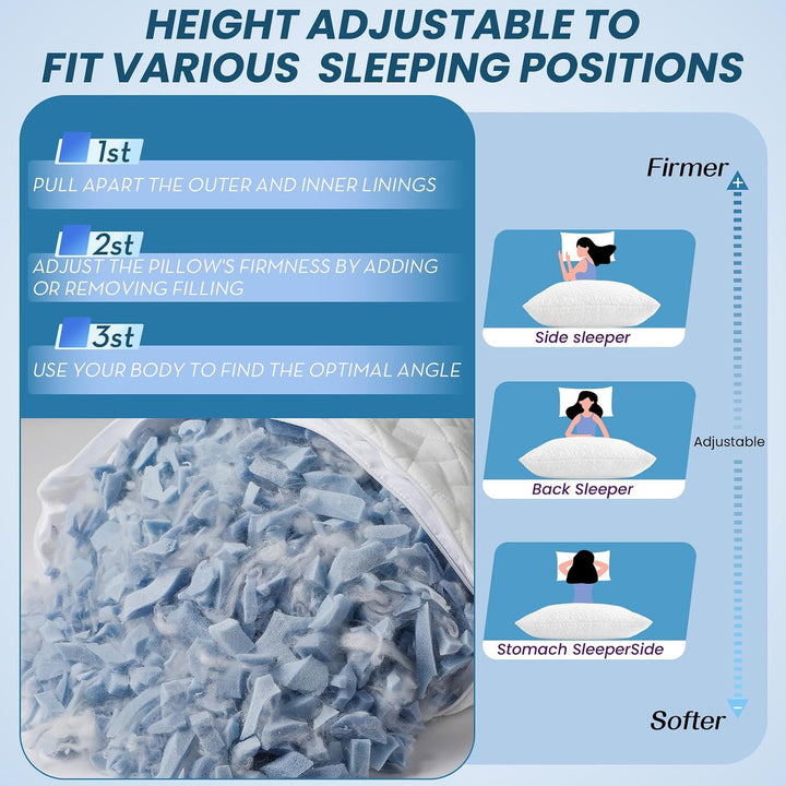 A-Pce Memory Foam Kissen 2er Set für alle Schläfer, Höhenverstellbares Seitenschläferkissen mit Abne