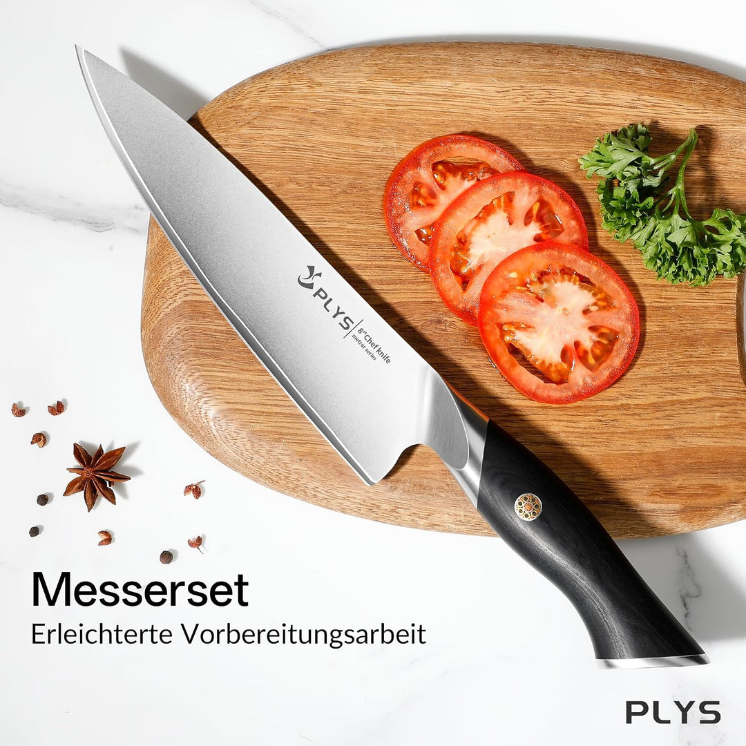 Plys Messerset Küchenmesser set 3-Teilig: Gefertigt aus 10cr15mov-Edelstahl, mit Pakkaholz Griff, Di