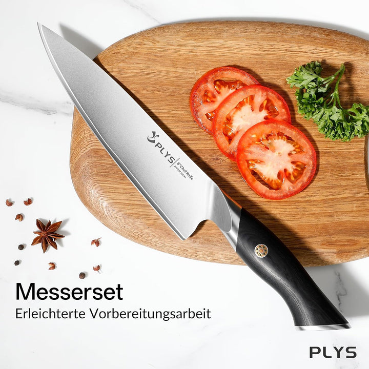 Plys Messerset Küchenmesser set 3-Teilig: Gefertigt aus 10cr15mov-Edelstahl, mit Pakkaholz Griff, Di