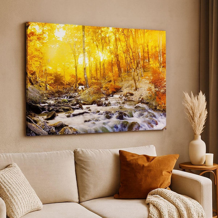 Bilder auf Leinwand Berge Bach Wasser Leinwandbild mit Rahmen 70x50cm Wandbilder Dekoration Wohnzimm