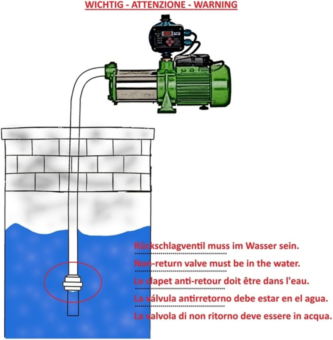CHM GmbH Hauswasserwerk 100 L Edelstahl 1500 Watt, 8,5 Bar einstellbar mit LCD Display Gartenpumpe,