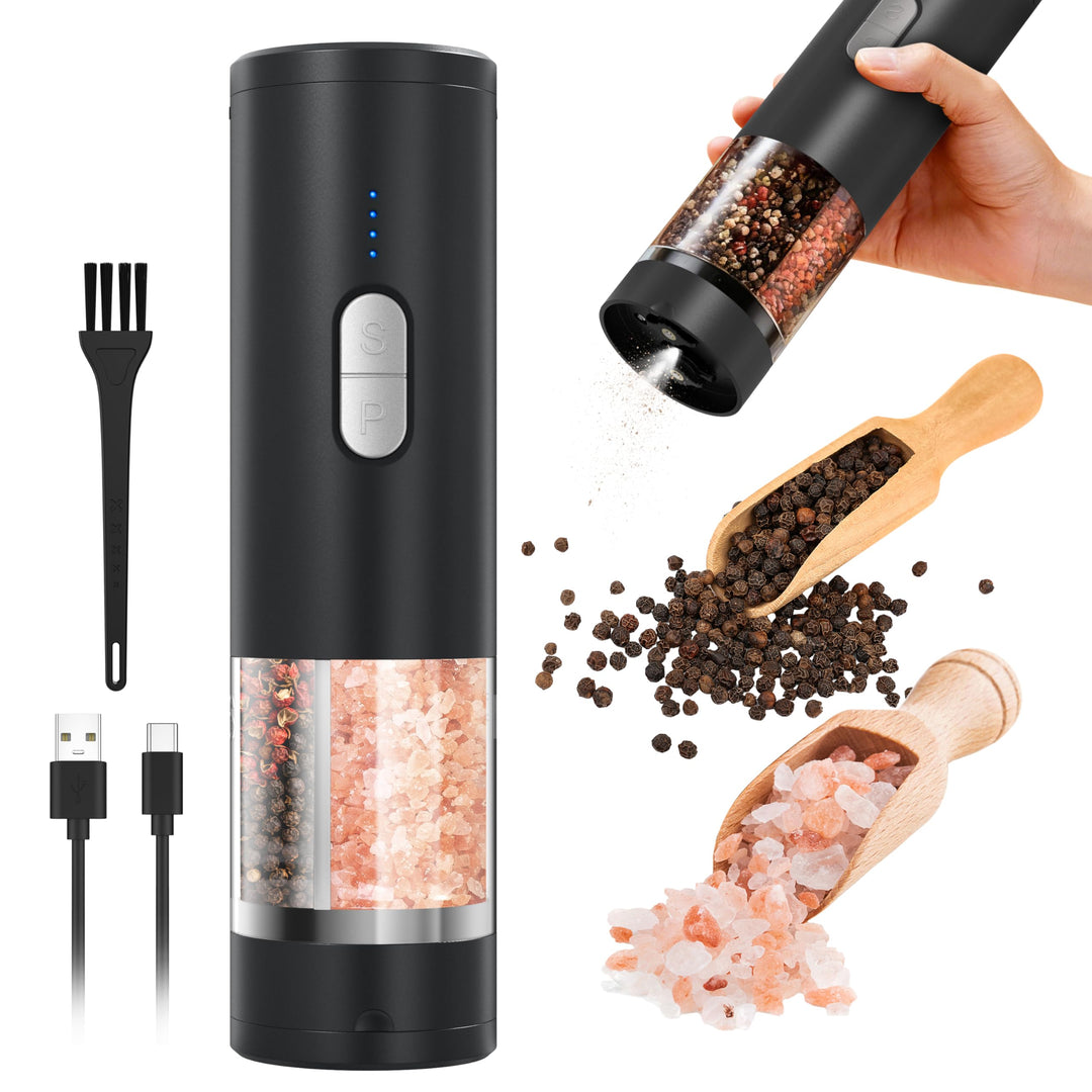 2 in 1 Elektrische Salz- und Pfeffermühle Set (USB wiederaufladbar), Automatische Salz- und Pfefferm