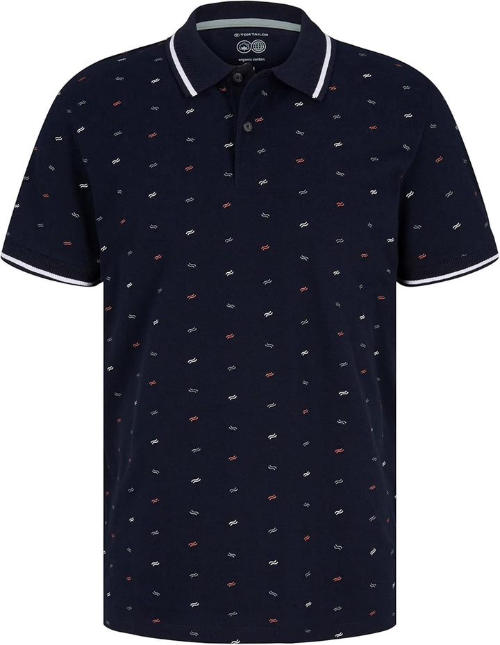 TOM TAILOR Herren Piqué Poloshirt M 29029 - Navy Scattered Waves Design, M 29029 - Navy Scattered Wa