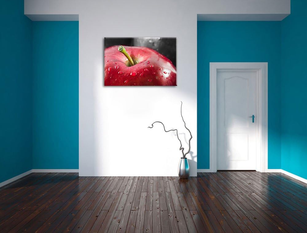 knackiger roter Apfel mit Wassertropfen schwarz/weiss Format: 100x70 auf Leinwand, XXL riesige Bilde