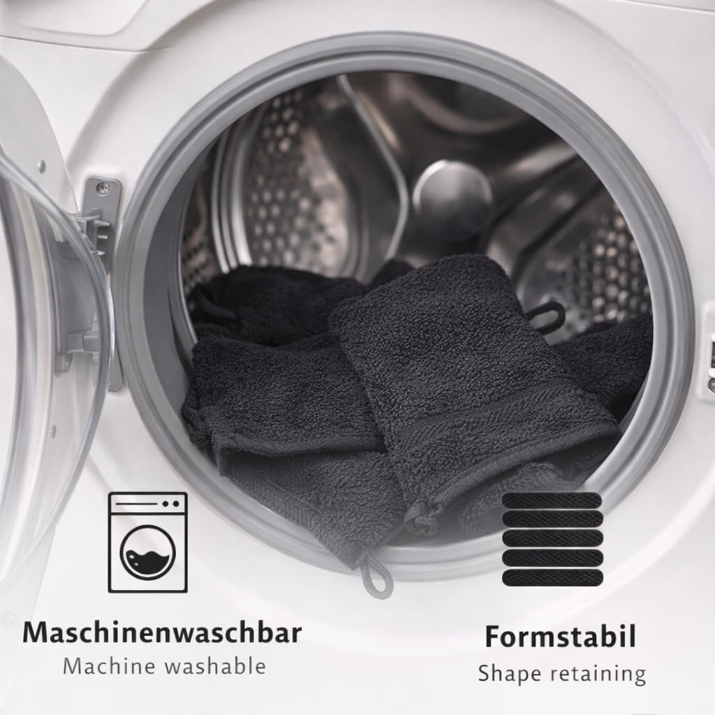 Betz 20 Stück Waschhandschuhe Waschlappen Premium Grösse 16x21 cm 100% Baumwolle Farbe schwarz, Schw