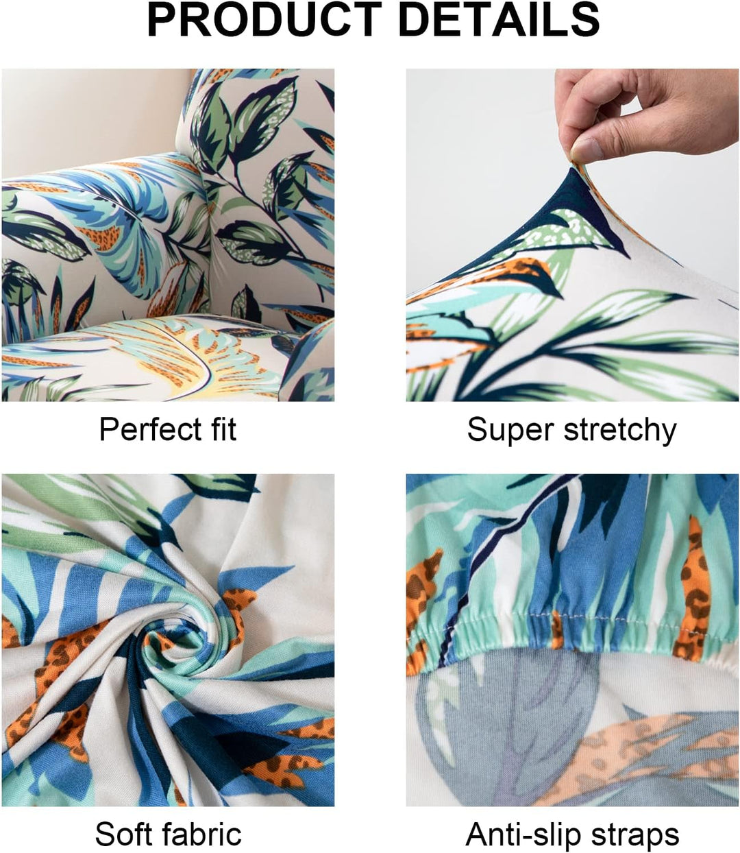 Jaotto Sofabezug 4 Sitzer Elastischer Stretch Spandex Sofa Überwürfe Sofahusse Antirutsch Waschbar S