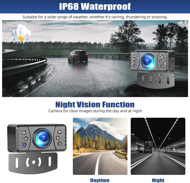 CAMECHO HD Rarückfahrkamera kabellos 4,3 Zoll Wireless-Übertragung, IP68-Wasserdichtigkeit, Infrarot