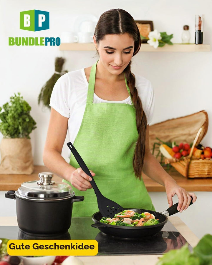 Packung von 4 Silikon Kochgeräte Set, Non-Stick-Festspalten und hitzebeständige Schlitzlöffel mit Rü