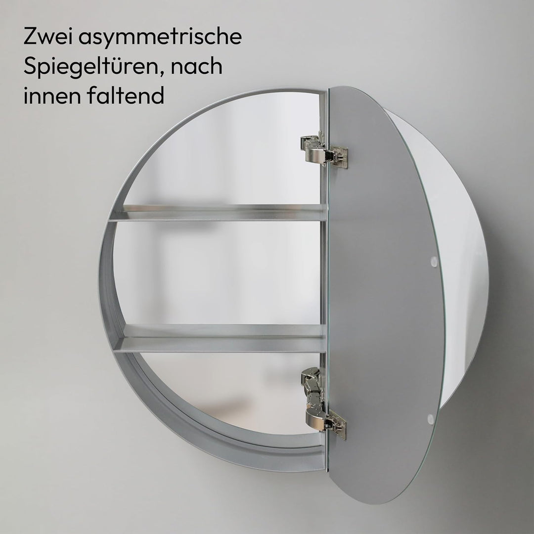 Talos Spiegelschrank Bad rund Ø 60 cm - Badezimmer Spiegelschrank mit hochwertigem Aluminium Korpus