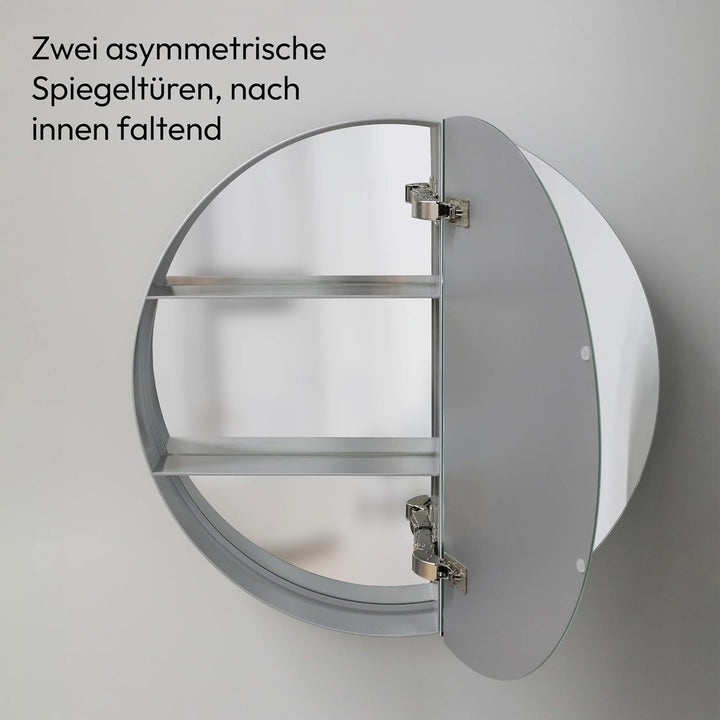 Talos Spiegelschrank Bad rund Ø 60 cm - Badezimmer Spiegelschrank mit hochwertigem Aluminium Korpus