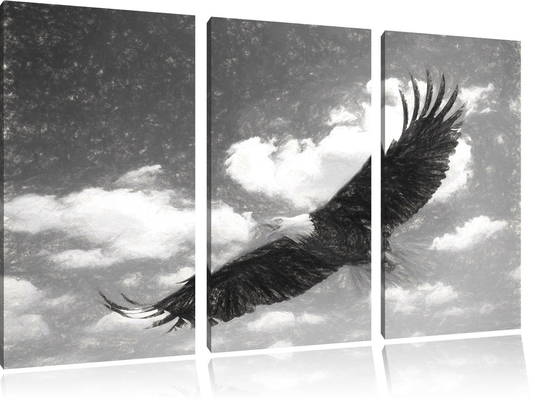 Pixxprint Fliegender Adler als Leinwandbild | Grösse: 3 Teilig (120x80) | Wandbild| Kunstdruck | fer