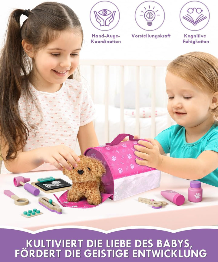 Arztkoffer Kinder Holz, Tierarzt Spielzeug Kinder, Doktorkoffer mit Kleidung und Hut, Arztkoffer Rol