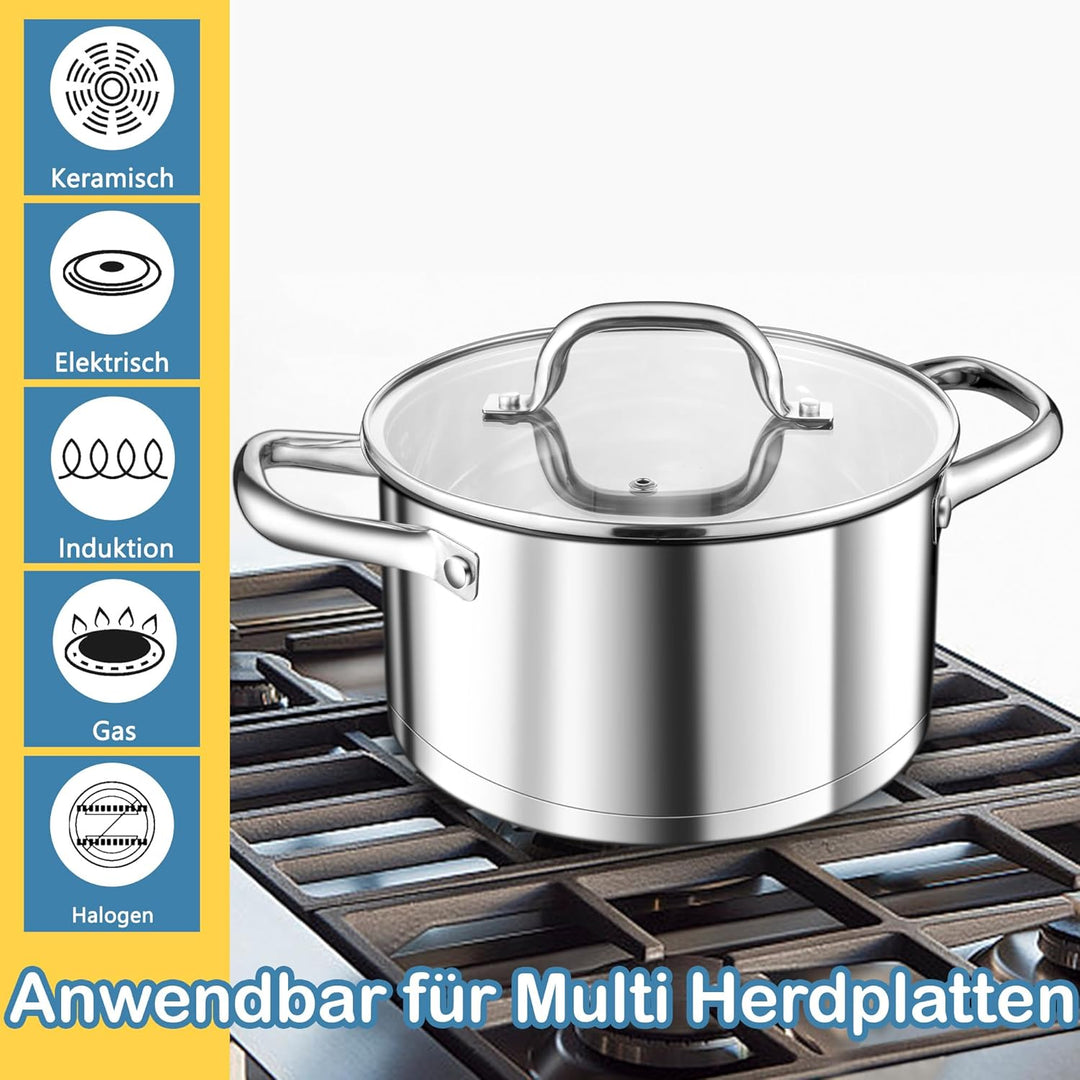 TEAMFAR Kochtopf, 20cm Edeastahl Topf Nudeltopf Induktion mit 3-Lagen Boden für alle Herdarten, 3,8L
