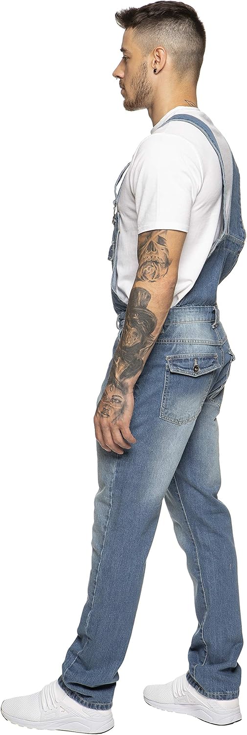 989Zé ENZO Latzhose für Herren, Jeansblau, Arbeitsmode, Latzhose, lässiger Overall, Jeans, Taillengr