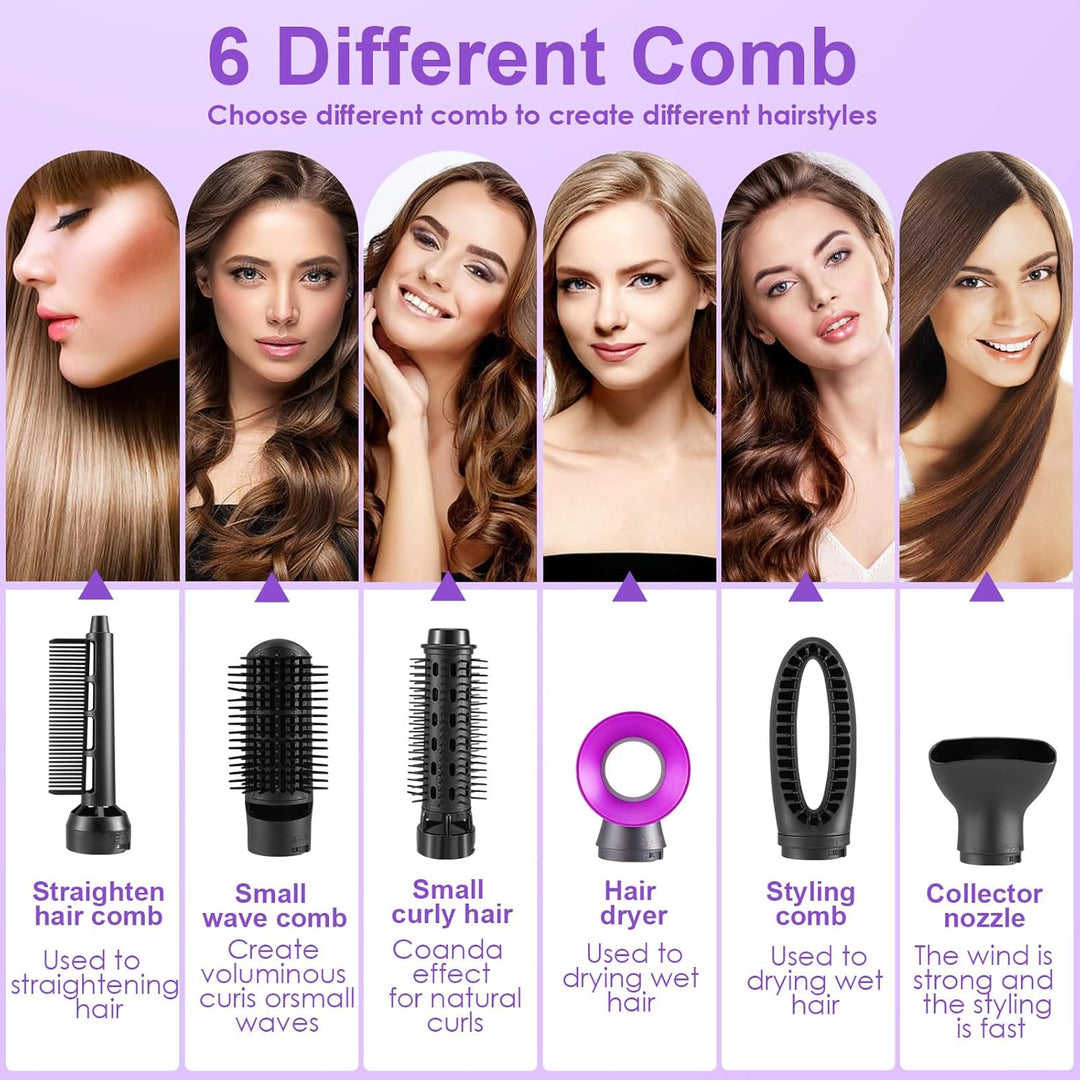 Air Styler 6-in-1-Haarstyler-Gebläsebürste, 1000 W tragbarer Haartrocknerkamm mit 6 Zubehörteilen, N