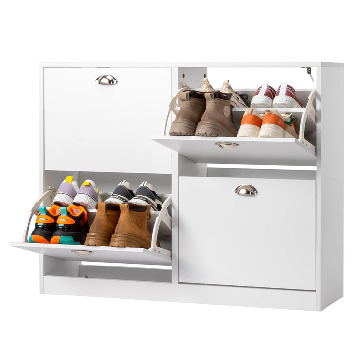 LEADZM Schuhschrank schmal, Schuhkipper mit 4 Flip-Schubladen Schuhregal für den Eingang, Flur, Wohn