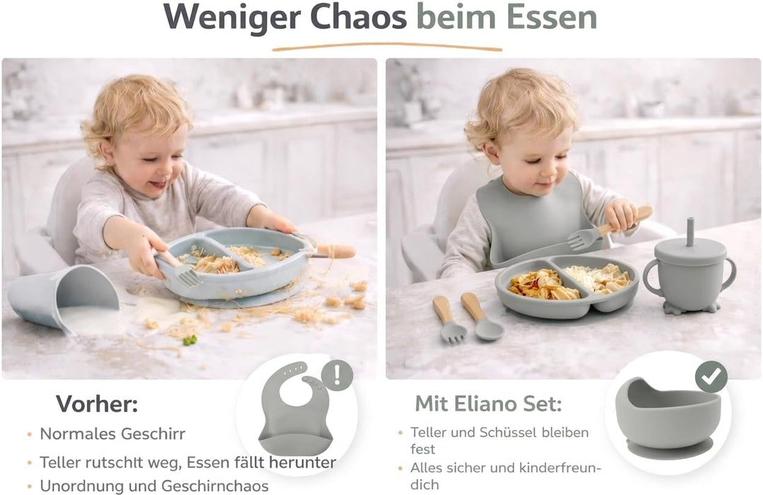 Eliano Sicheres & Rutschfestes Silikon Baby-Geschirrset - 6-teilig | Perfekt für die Beikosteinführu