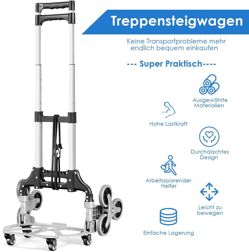 COSTWAY Sackkarre Transportkarre klappbar, Handkarre mit Teleskopgriff & Expanderseil, bis 80 kg bel