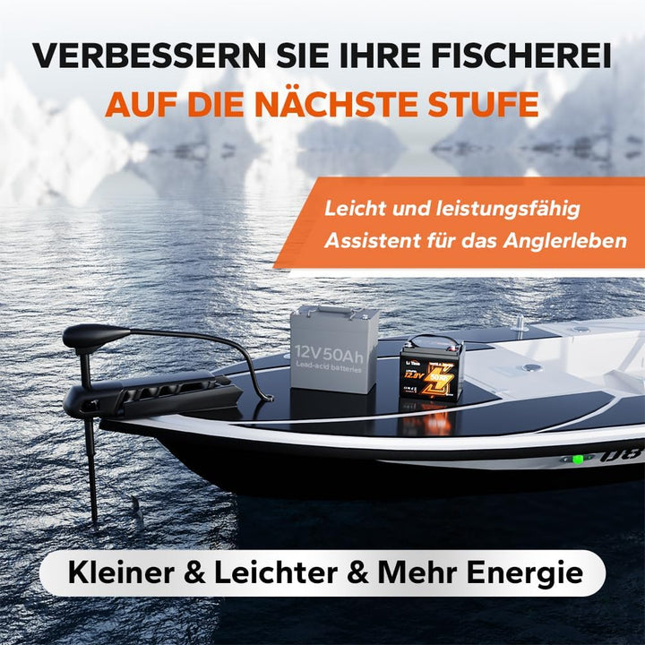 LiTime 12V 50Ah LiFePO4 Batterie Bluetooth für Trolling Motoren, mit 50A BMS Low-Temp Protection, Ma