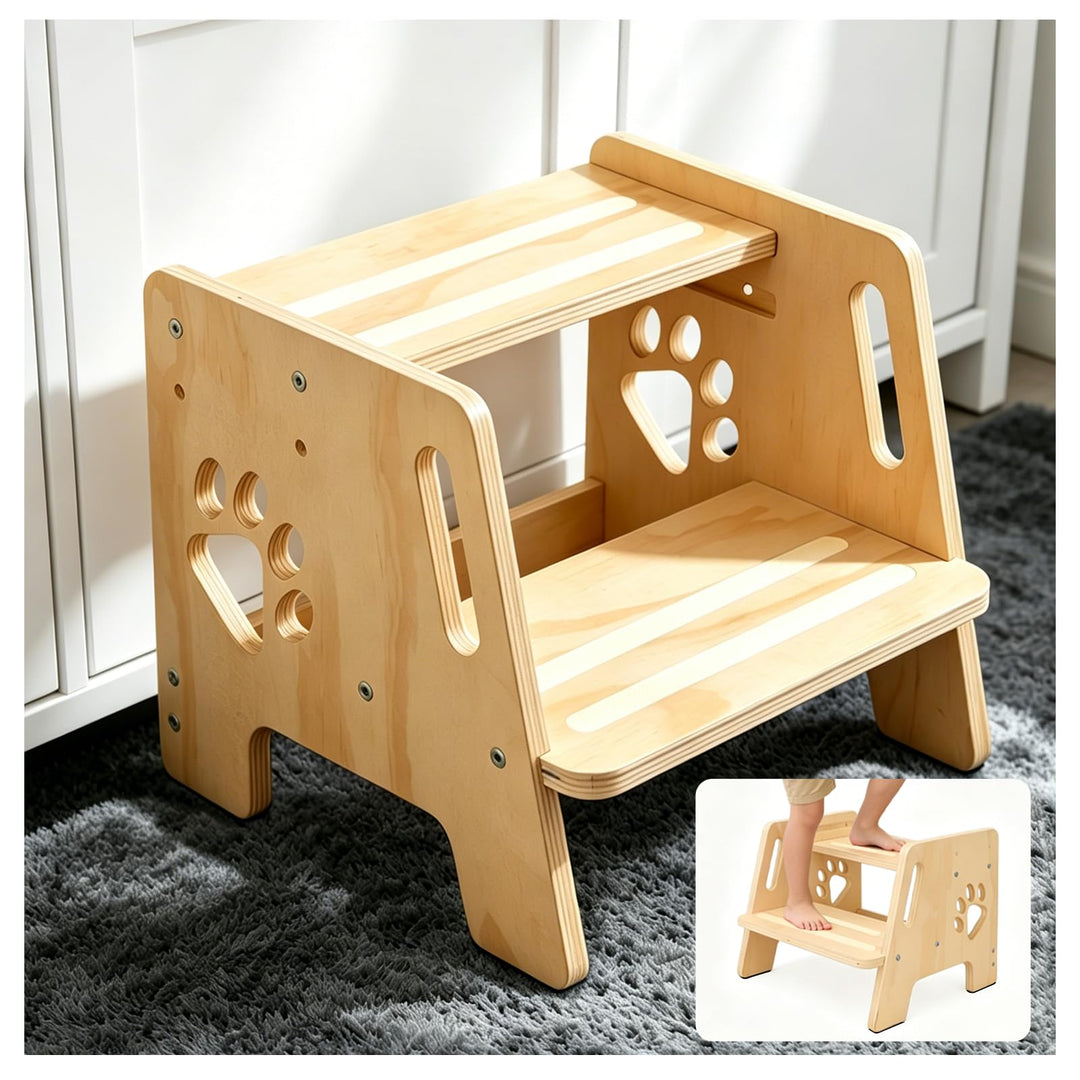 Tritthocker Kinder Holz Tritthocker 2 Stufen mit Griffen 3 Höhenverstellbar rutschfeste Matte Step S