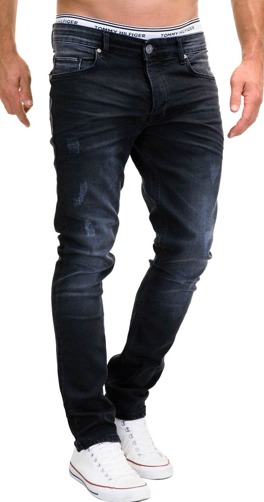 MERISH Jeans Herren Slim Fit Stretch Jeanshose Designer Hose Denim 9148-2100 33W / 34L 9148 Schwarz,