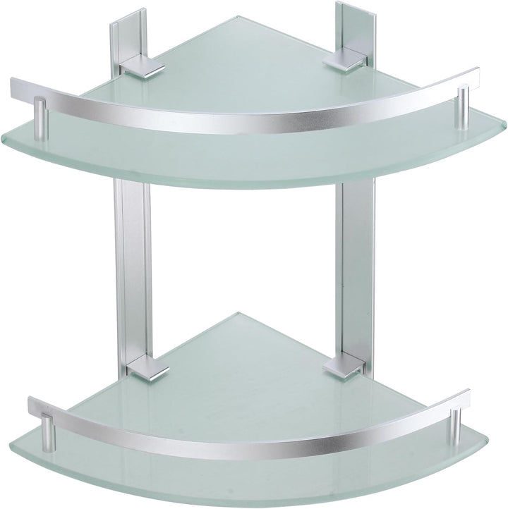 MSV Bad Regal Tabarca Eckregal Duschregal aus Aluminium und Glas - kleben und Bohren Eckregal 2-stöc