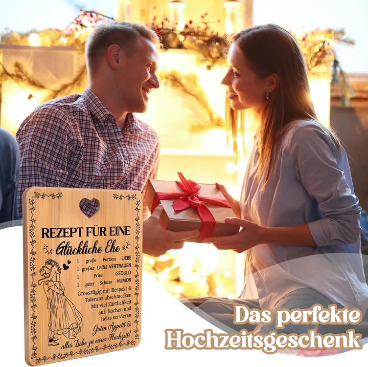 Hochzeitsgeschenke für Brautpaar, Hochzeitsgeschenk - Bambus Schneidebrett, “Rezept für eine Glückli