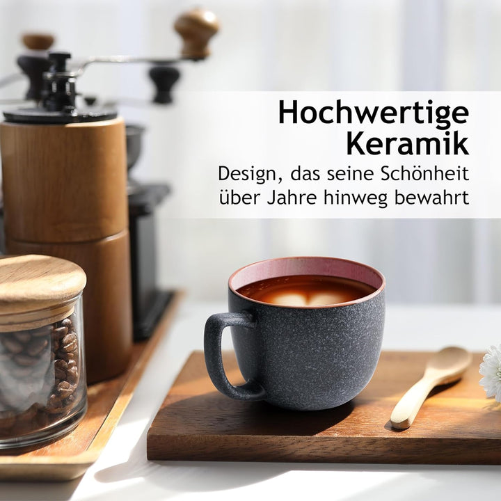 MIAMIO - 6 x 470 ml Kaffeetassen/Tassen Set/Kaffeetasse Gross/moderne Kaffeebecher aus Steingut - La