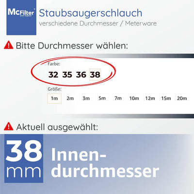McFilter Staubsaugerschlauch Meterware 32/35/36/38mm Innen Ø Schlauch für Staubsauger Industriesauge
