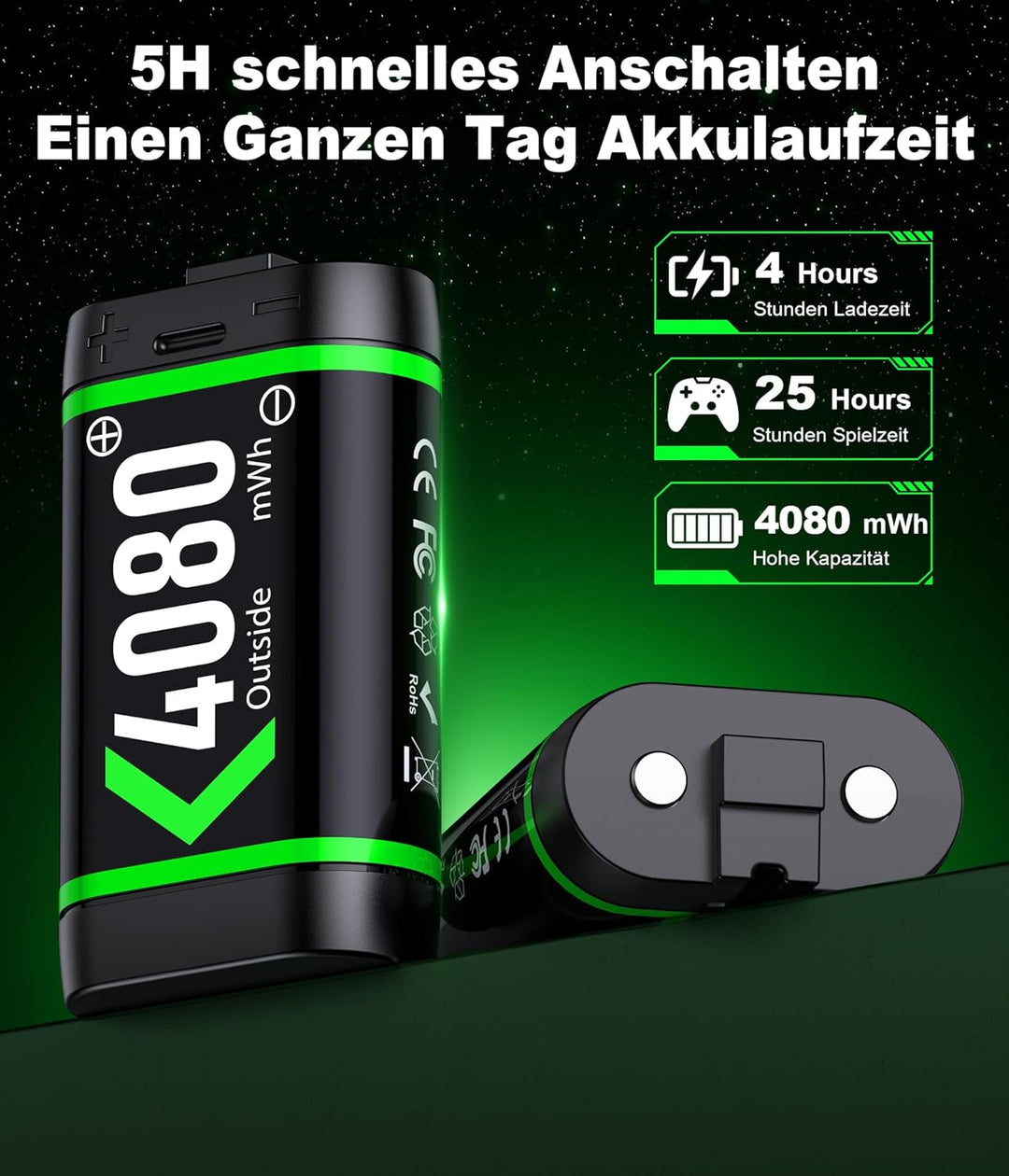 Ladestation Controller für Xbox One Akkupack mit 4x3600mWh Schnellladung USB Wiederaufladbar Akku-La