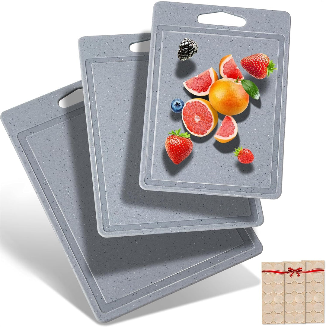 DIFULI Schneidebrett Set 3-teilig Granitoptik, 100% Rutschfeste Aufkleber und Saftkanal, BPA-Free, m