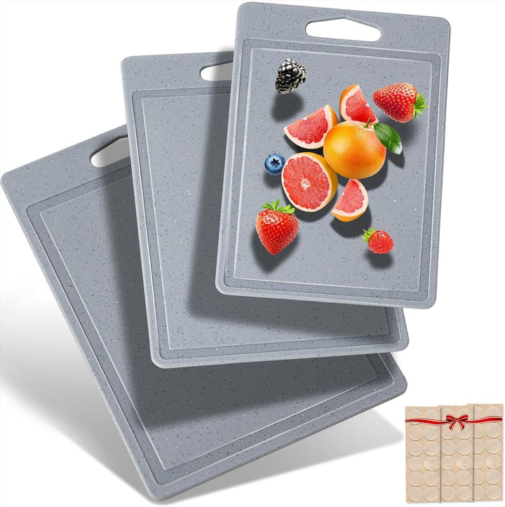DIFULI Schneidebrett Set 3-teilig Granitoptik, 100% Rutschfeste Aufkleber und Saftkanal, BPA-Free, m
