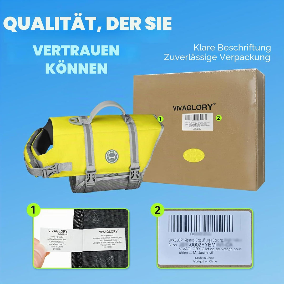 VIVAGLORY Ripstop Hunde Rettungsweste für Kleine Mittel Grosse Hunde Bootfahren, Hund Schwimmweste m