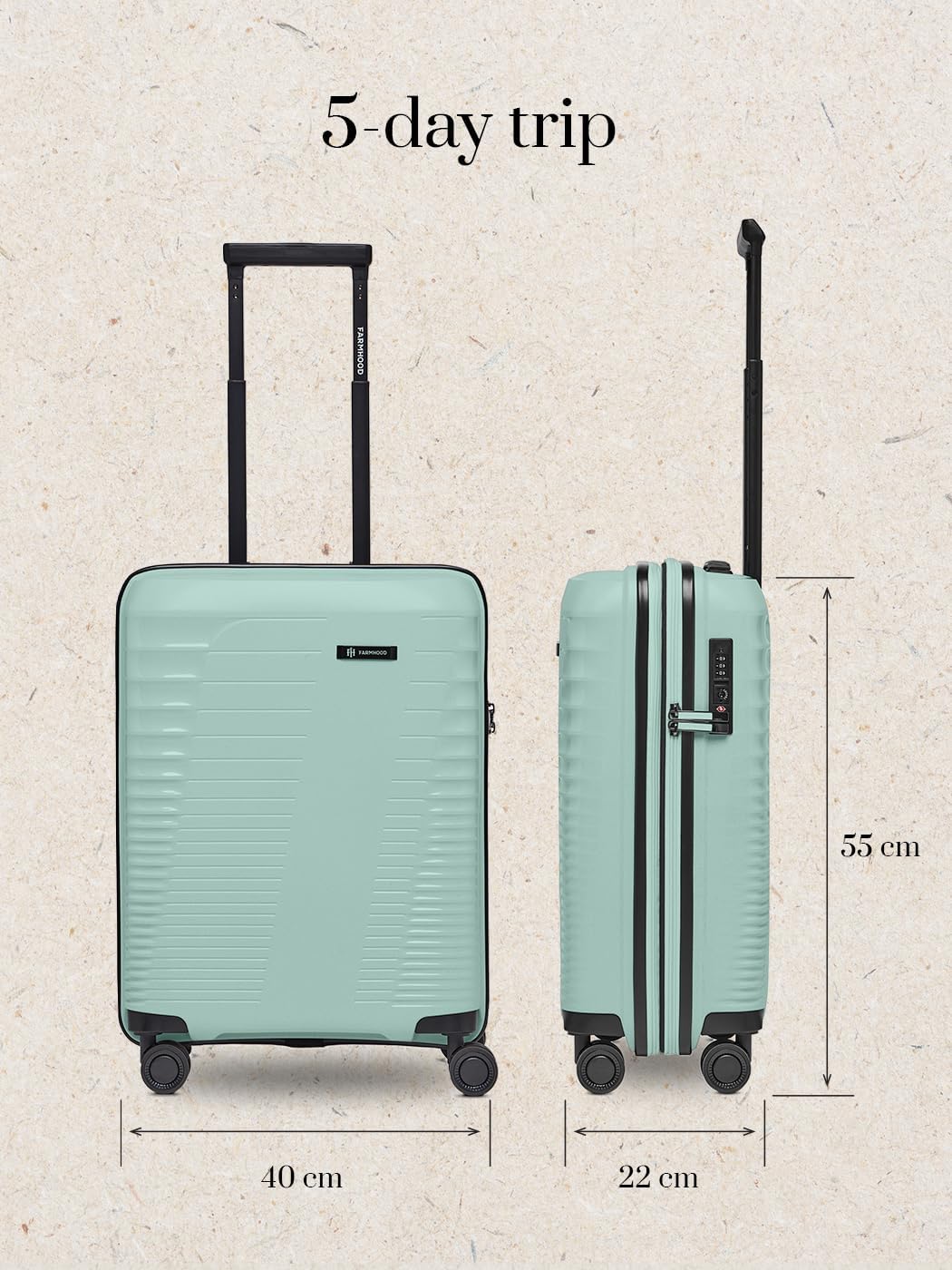 Farmhood Eco Edition Hartschalen Kabinen-Koffer nachhaltig | Kleiner Cabin-Trolley 40 x 22 x 55 cm m