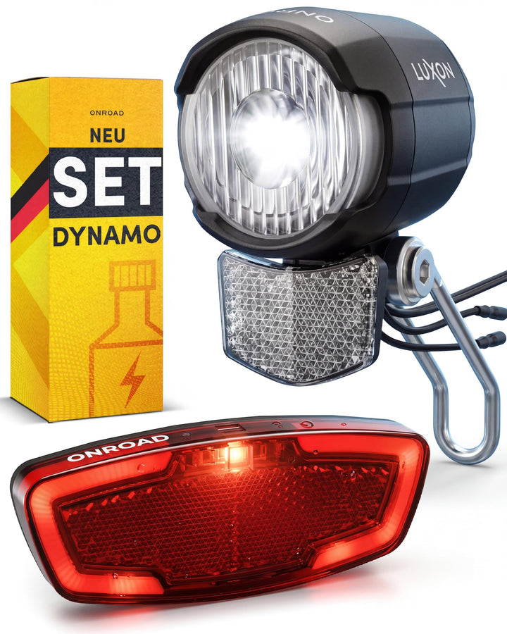 LED Fahrradlicht Dynamo 70 Lux - Fahrradlicht Set LUXON mit Automatischer Lichtanpassung & Standlich