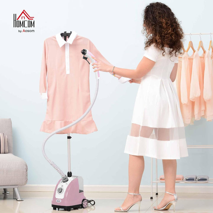 HOMCOM Vertikaler Dampfbügeleisen Kleiderglätter 1,4 L 1950 W Dampfstoss 32g/min Teleskopstange rosa