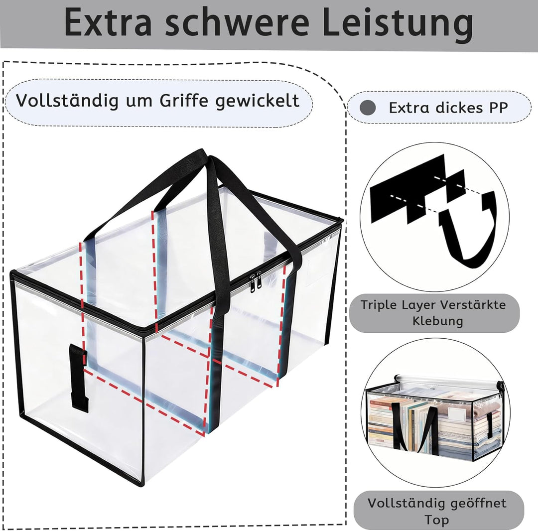 95L Grosse Aufbewahrungstaschen,6 Stück klar Aufbewahrungstaschen mit Deckeln,Heavy-Duty Umzugskarto