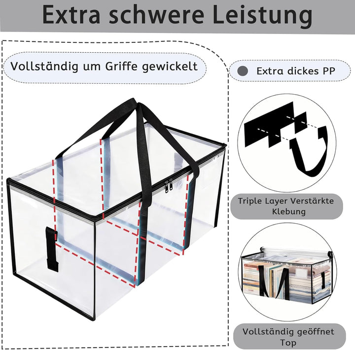 95L Grosse Aufbewahrungstaschen,6 Stück klar Aufbewahrungstaschen mit Deckeln,Heavy-Duty Umzugskarto