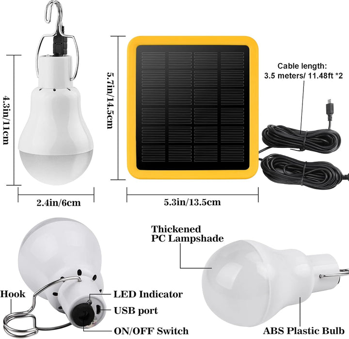 Beinhome Solarlampen für Aussen 130Lumen 800mAh mit Solarpanel,Portable Solar LED Glühbirne,3,5m USB