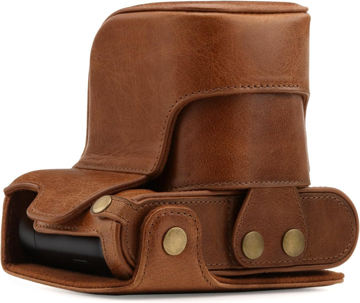 MegaGear MG1403 Leica Q-P, Q (Typ 116) Ever Ready Echtleder Kamera-Case mit Trageriemen - Braun, Bra