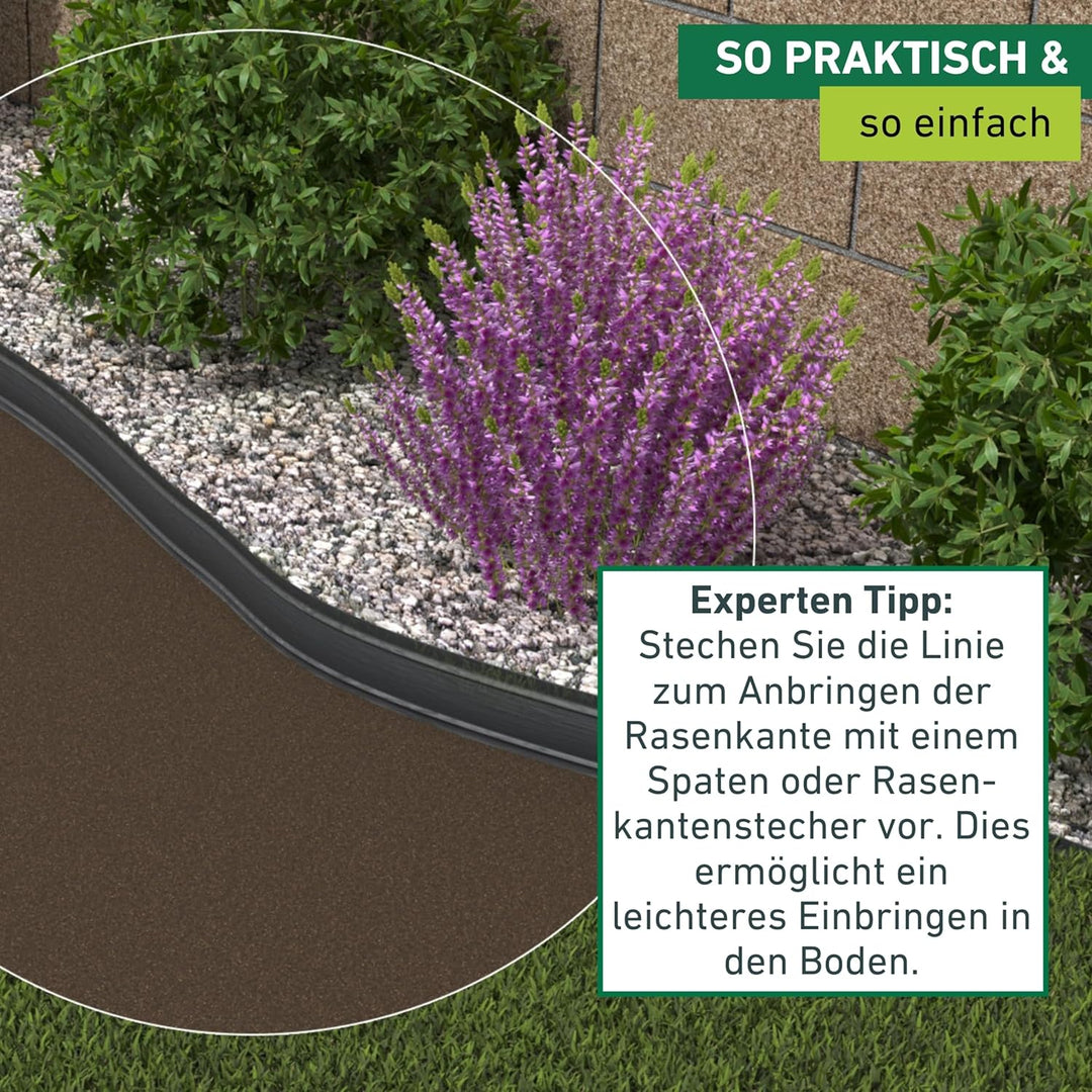 Windhager Rasen- und Gestaltungskante aus Kunstsoff, Beetumrandung, Beeteinfassung, Mähkante, elasti